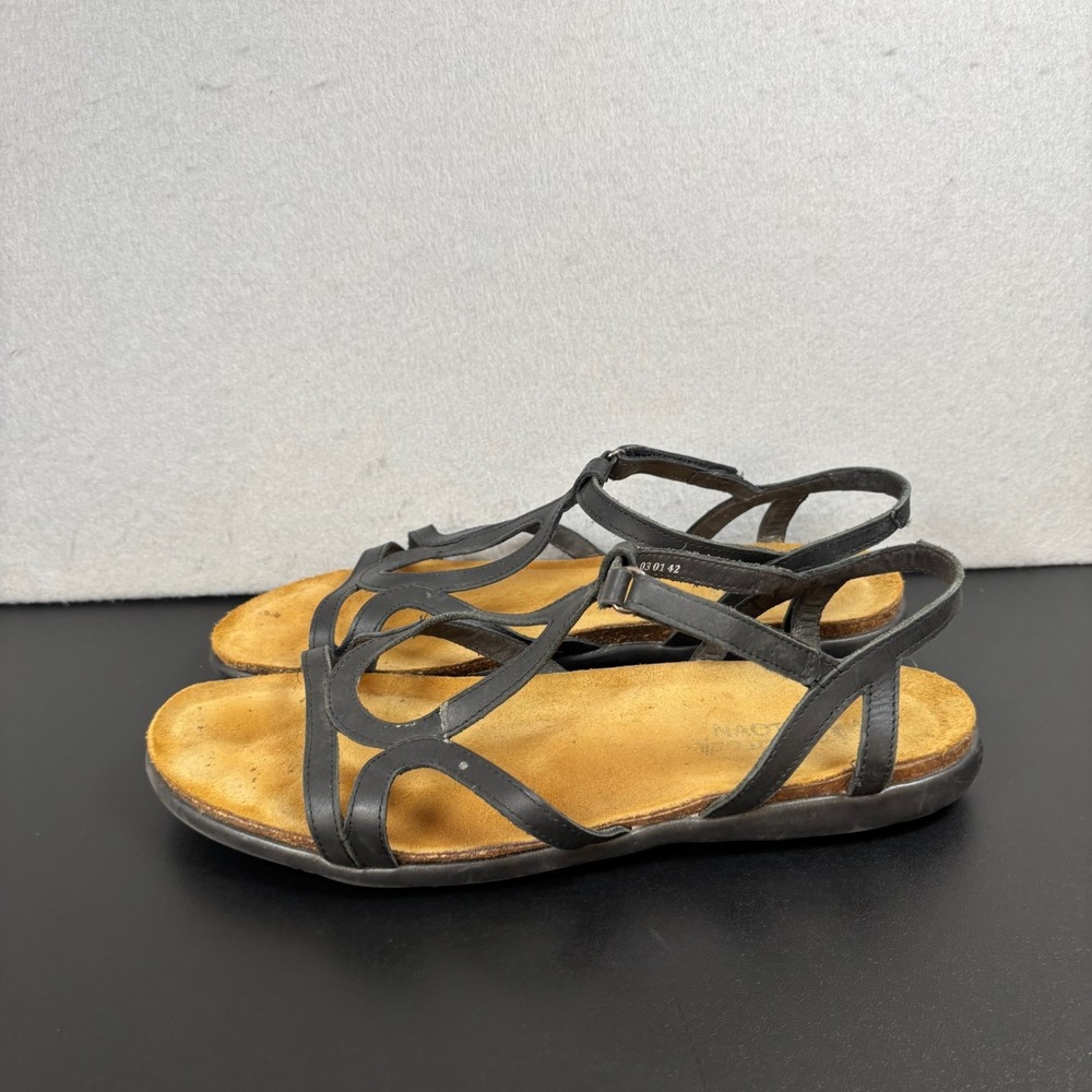 Naot Dorith Black Leather Gladiator Sandals Womens Sz 42/11 Strappy Comfort Flat